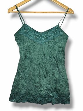 Vintage Y2K Maurices Green Lace Trim Crinkle Cami Tank Top Medium